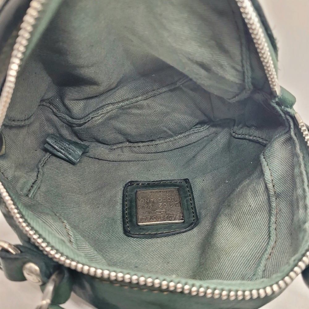 Campomaggi Green Leather Floral Studded Round Crossbody Bag Made In Italy - Picture 14 of 16